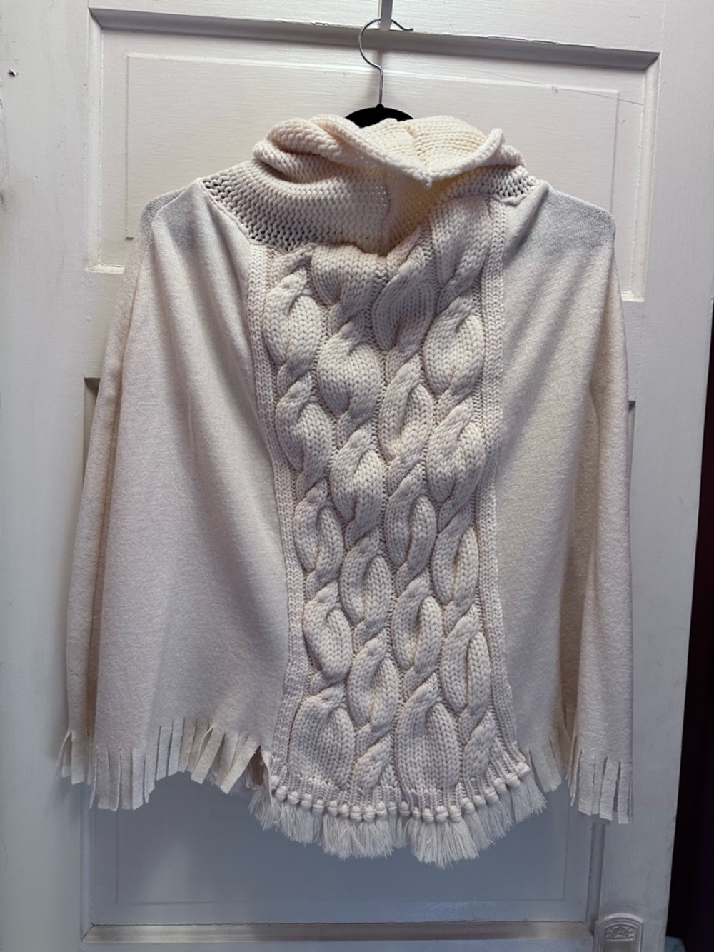 Calimar Cream Cable-Knit Women's Sweater poncho style